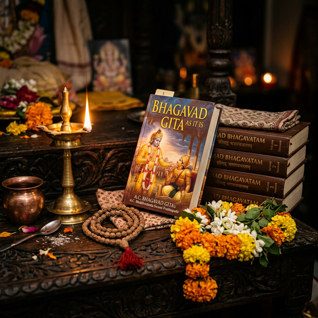 Sacred Vaishnava scriptures and devotional items